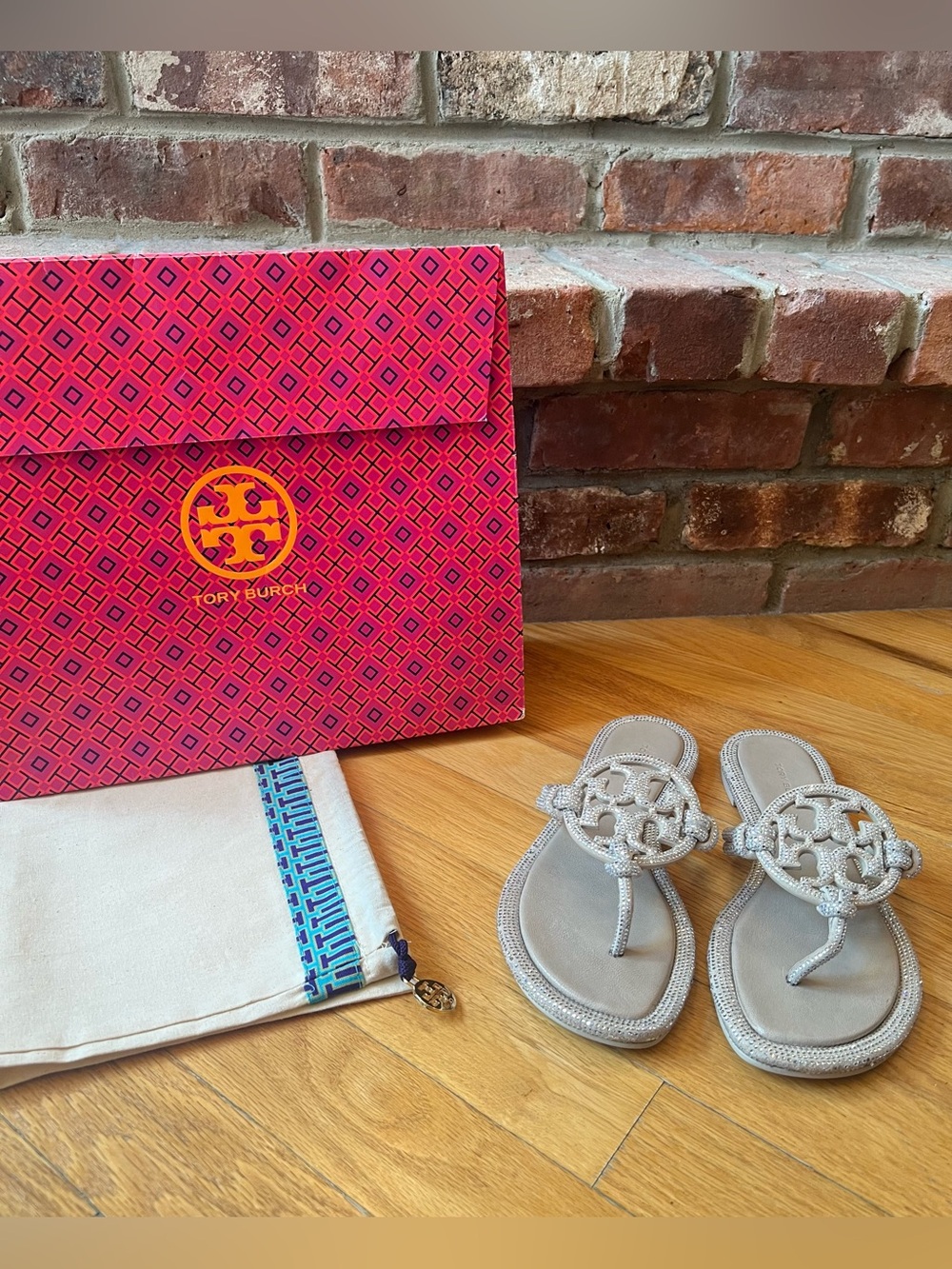 Tory Burch Stone Gray Miller Pavé Knotted Sandals
